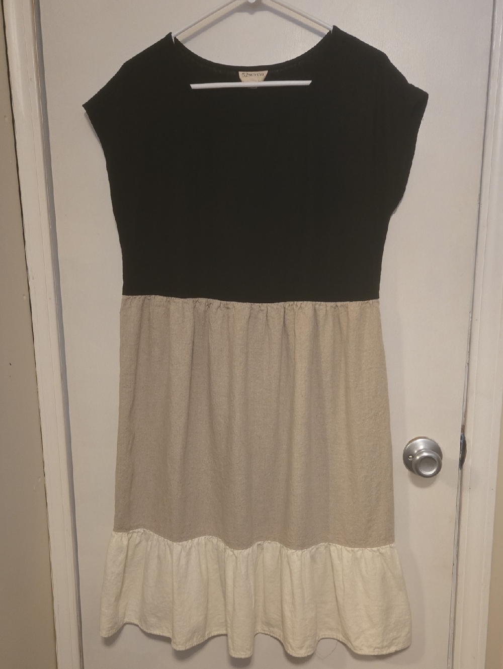 52Seven Linen Dress With Black, Tan, Cream Tiers